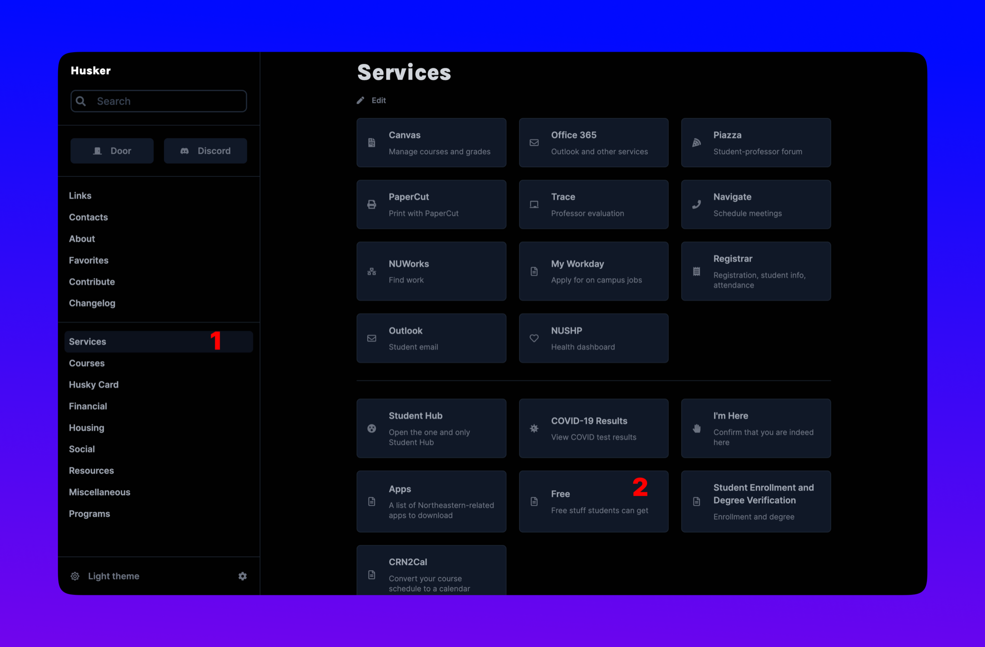 Husker services and free stuff pages