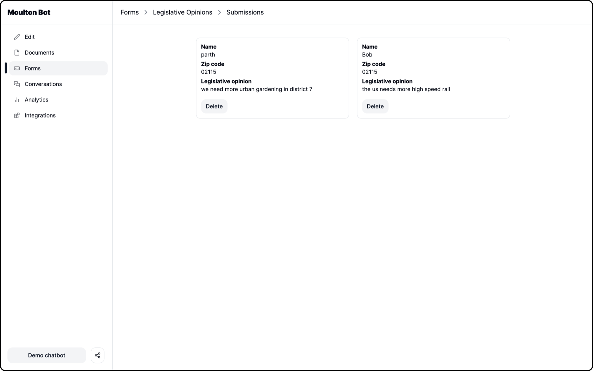 CivicConnect form submissions