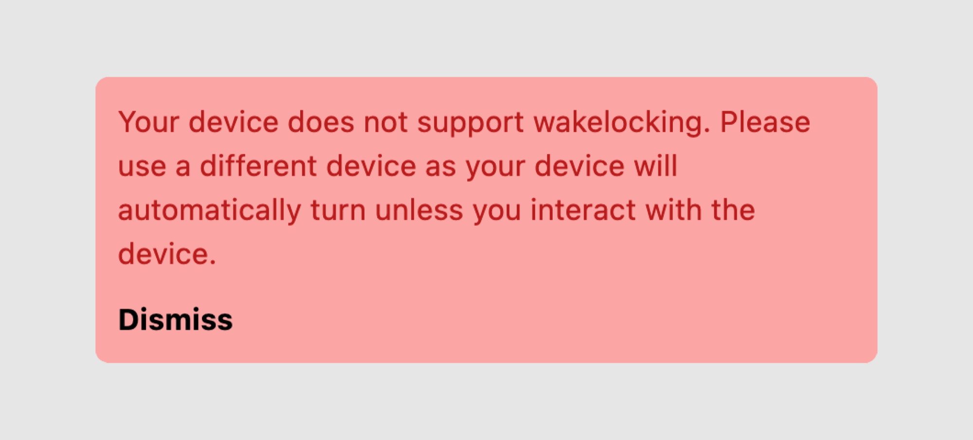 HLS App Wake Lock warning